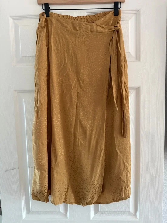 URBAN Romantics Golden Mustard Wrap Maxi Skirt with Side Tie - Picture 1 of 4